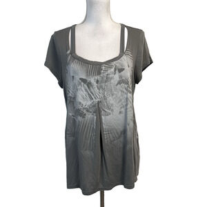 Mado et les Autres Top Women's sz L/3 Gray White Pullover Pleated Stretch Artsy